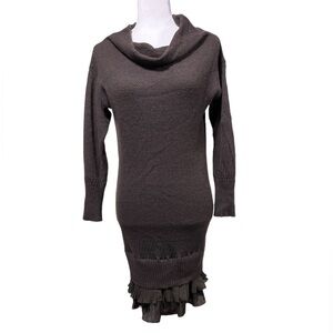 PINKO Ruffle Alpaca / Virgin Wool Blend Knitted Cowl Neck Dress